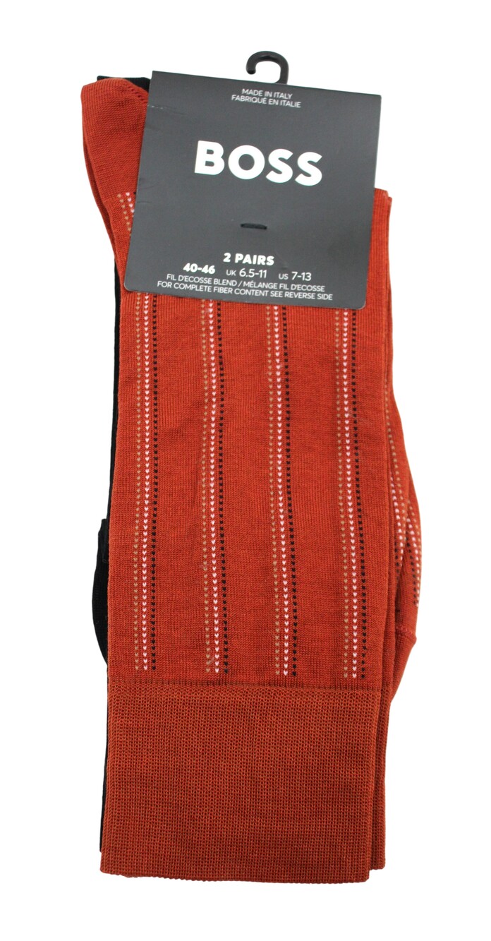 Boss Socks Mens 7-13 Rust & Black 2 Pack Dress Striped Mid Calf Made Italy